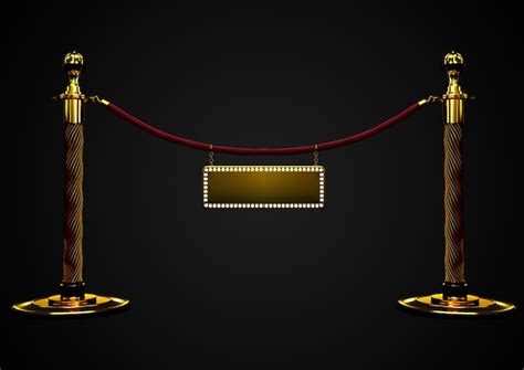 Premium Photo Red Velvet Rope Barrier Close Up With A Golden Banner