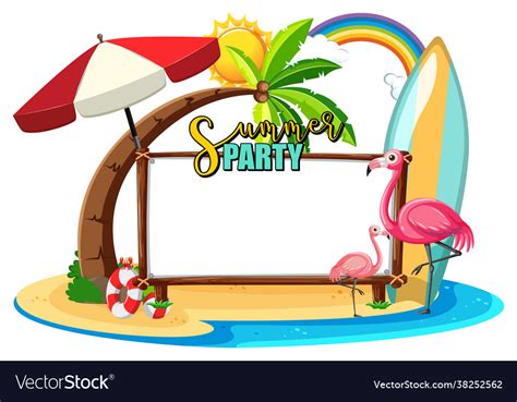 Empty Banner Board With Flamingo On Beach Vector Image