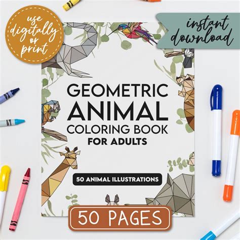Geometric Animal Coloring Pages For Adults Pdf Coloring Book Etsy