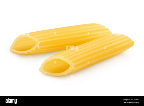 Raw Italian Penne Rigate Pasta Isolated On White Background With
