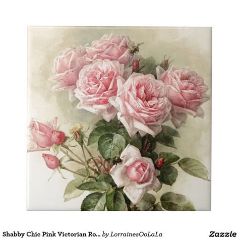 Shabby Chic Pink Victorian Roses Tile Floral Prints Art