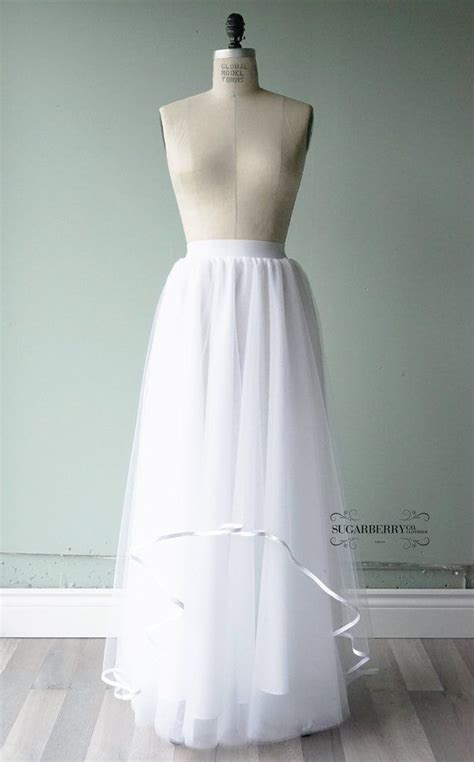 White Tulle Satin Trim Assymetrical Floor Length Tulle Tutu Skirt Aline