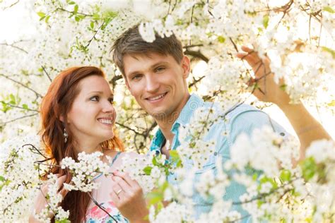 Romantic Couple In Flower Garden Stock Image Image Of Caucasian