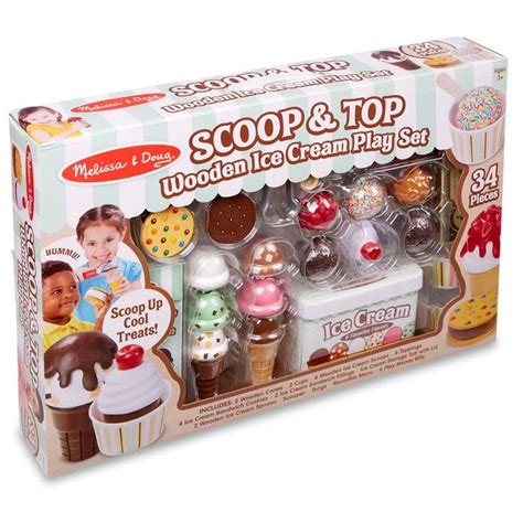 Melissa And Doug Scoop And Top Wooden Ice Cream Play Set Playset Play