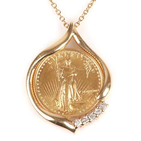 Lot Necklace With 1987 110 0z 5 Dollar Gold Eagle Bullion Coin 14k