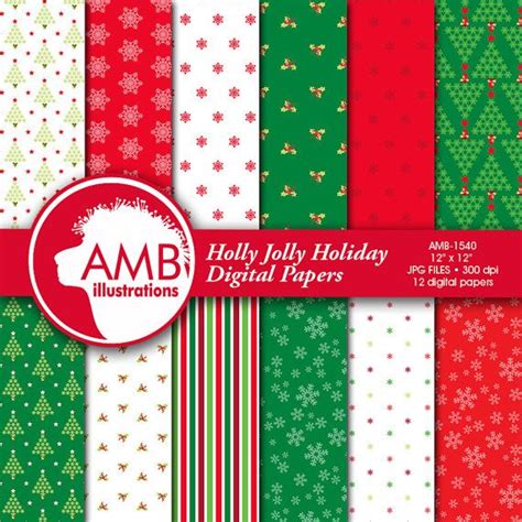 Traditional Christmas Digital Paper Holly Jolly Papers Etsy Holiday