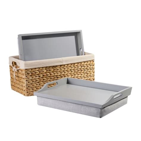 Rossie Home Lap Trays With Basket Set 175 In Gray Traditional Lap Desk