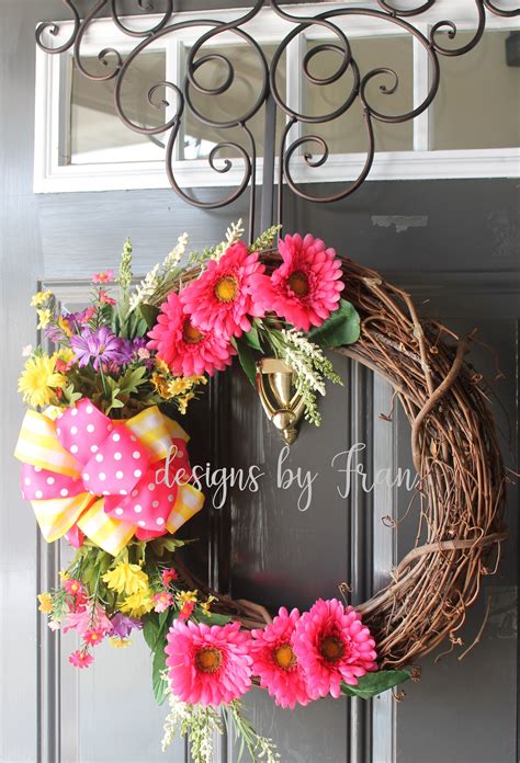 Springsummer Grapevine Wreath Pretty Pink And Yellow Designs By Fran
