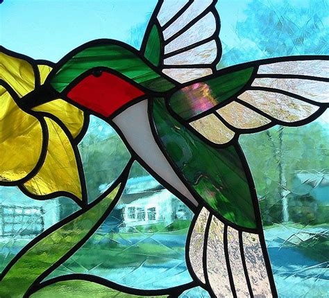 Ruby Throated Hummingbird Round Stained Glass Suncatcher Etsy