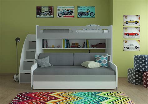 The sofa also includes a ladder to the top bunk, with guardrails on the side of the mattress (so no one takes a tumble off the top). Brayden Studio Gautreau Twin Bunk Bed over Full XL Sofa Bed, Table and Trundle & Reviews | Wayfair