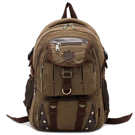 Mens Multifunctional Large Capacity Retro Backpack Canvas Bucket Travel
