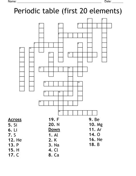 Periodic Table Crossword Puzzle Worksheet Worksheets For Kindergarten