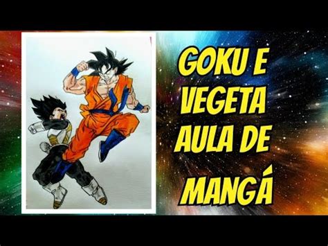 Goku e Vegeta lutando Nossa aula de mangá estrutura de esboço e