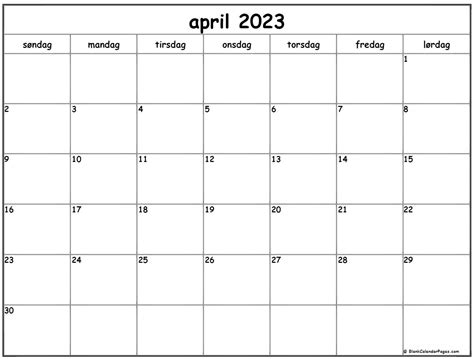 April 2023 Kalender Dansk Kalender April