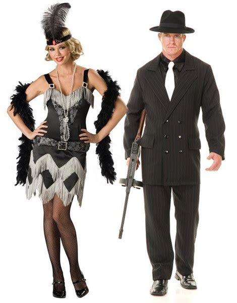 Couples 1920s Gangster Flapper Girl Fancy Dress Costume Pinstripe