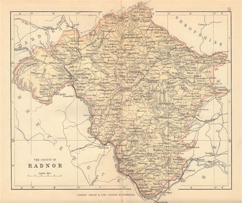 Radnorshire The County Of Radnor Wales Bartholomew 1885 Old Antique Map