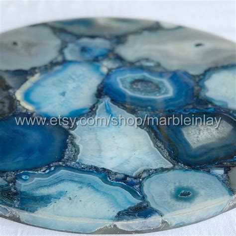 Round Agate Table Top Agate Side Table Blue Agate Table Top Etsy