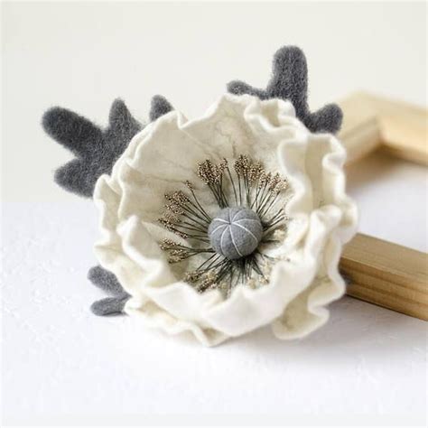 White Flower Pin White Flower Brooch Rustic Jewelry White Poppy Pins