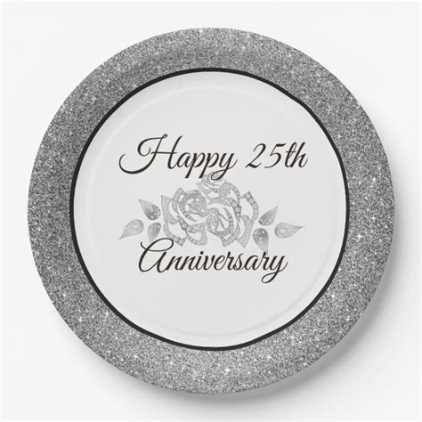 Happy 25th Anniversary Silver Glitter Paper Plates Zazzle