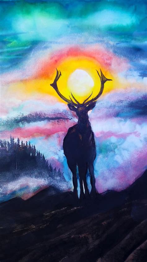 How To Draw Watercolor Strong Male Deer Brings Light To The Darkness In
