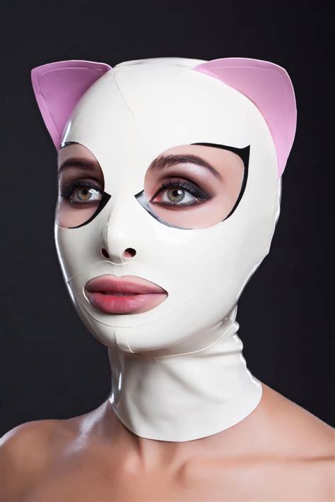 latex cat mask with eyelashes and pink ears etsy