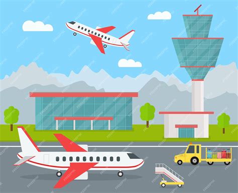 Premium Vector Cartoon Airport Building And Airplanes Vector