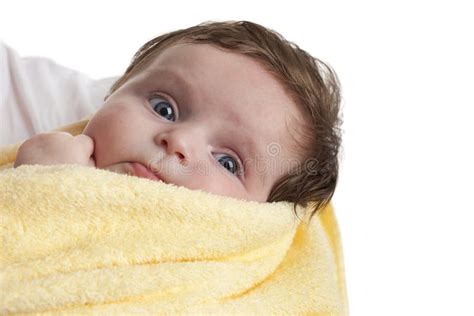Little Baby Girl Wrapped In A Yellow Towel Stock Image Image Of Cute