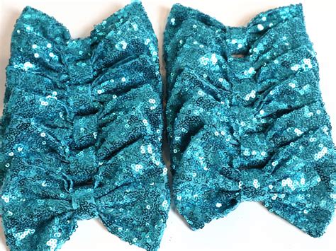Set Of 12 Teal Sequin Bows 5 Inches Large Glitter Bows Wholesale Bows