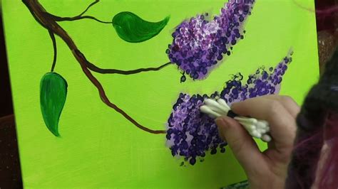 Simple Floral Lilacs With Q Tips In Acrylic Paint On Canvas Step By