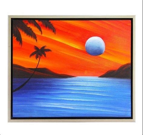 lukisan pemandangan  kanvas pemandangan waktu senja  pantai
