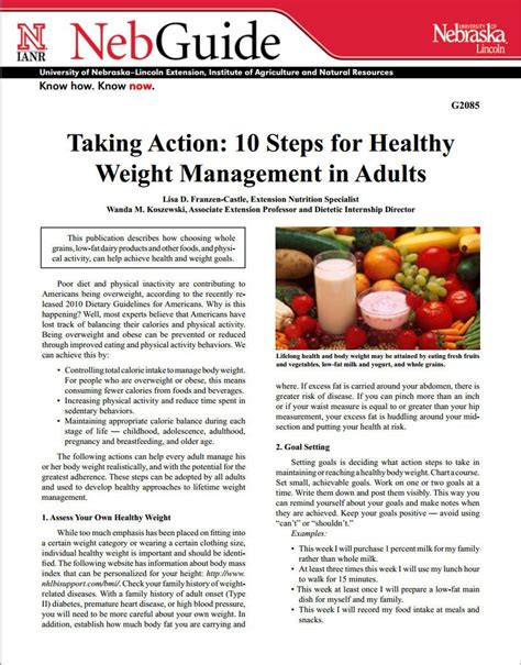 10 Steps For Healthy Weight Management In Adults Handout From Unl