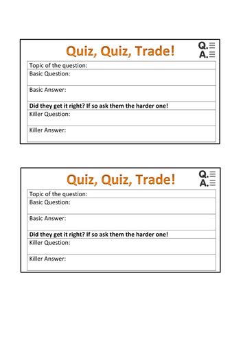 Quiz Quiz Trade Differentiated Template Teaching Resources