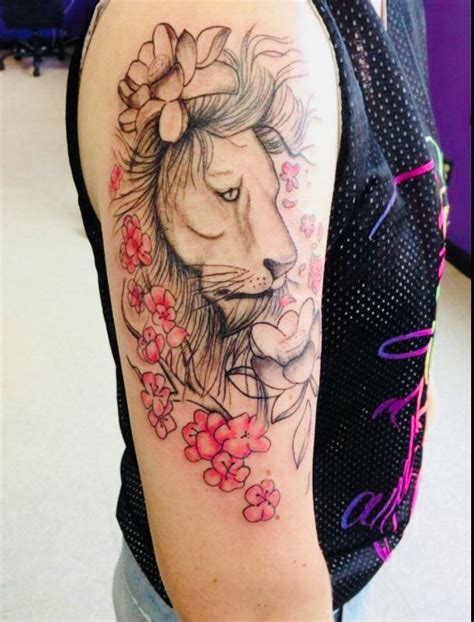 Lion And Flowers Arm Tattoo Tribal Lion Tattoo Lion Tattoo With Flowers Lion Tattoo