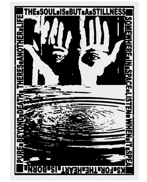 A Black And White Poster With Two Hands In The Water