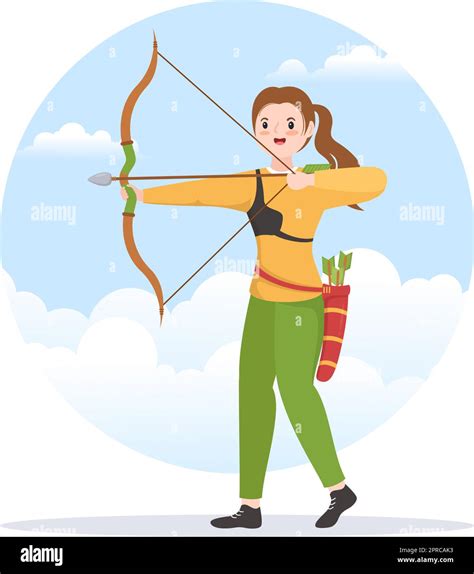 Archery Sport With Bow And Arrow Pointing At Target For Outdoor