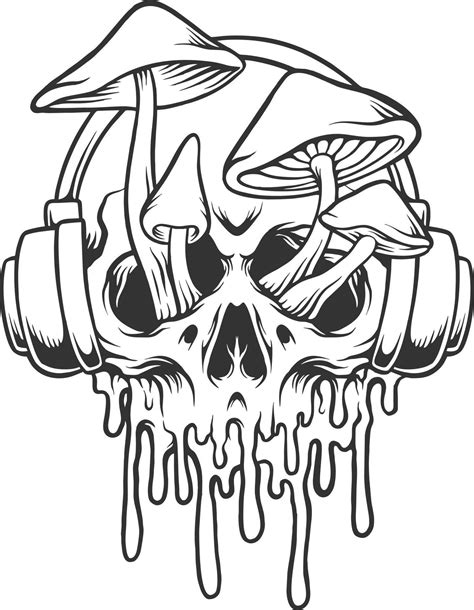 Funky Psychedelic Skull Mushroom Monochrome 8163813 Vector Art At Vecteezy
