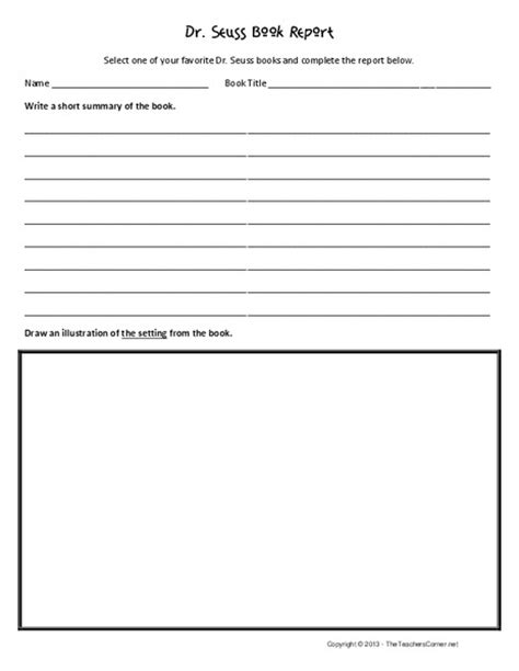 Dr Seuss Book Report Setting Worksheet For 3rd 6th Grade Lesson