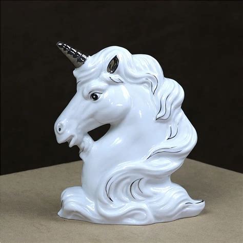 Vintage Porcelain Unicorn Horse Bust Ceramic Abstract Horse Head Statue