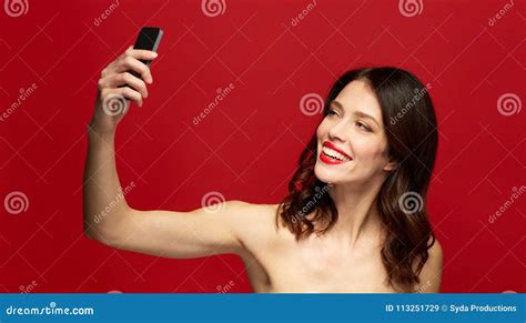 Beautiful Woman Taking Selfie With Smartphone Stock Image Image Of