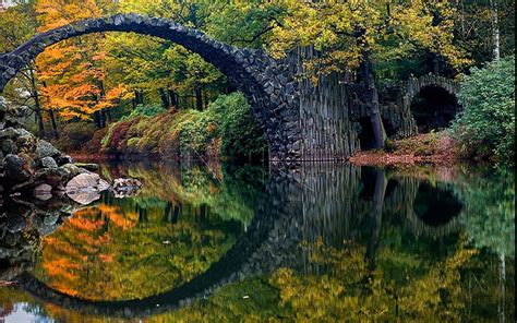 Hd Wallpaper Bridge Reflection Trees Forest Water Hd Nature