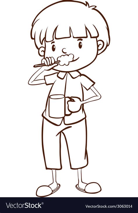 A Plain Sketch A Boy Brushing His Teeth Royalty Free Vector