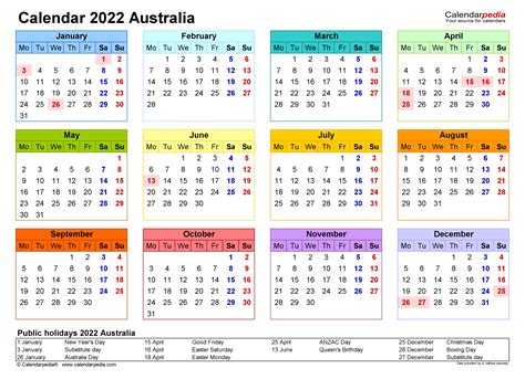 Australia Calendar 2022 Free Printable Pdf Templates