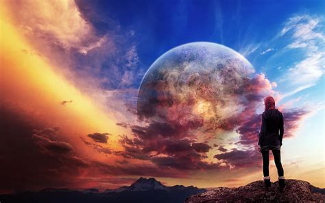 Hd Wallpaper Photo Manipulation Cloud Sky One Person Full Length