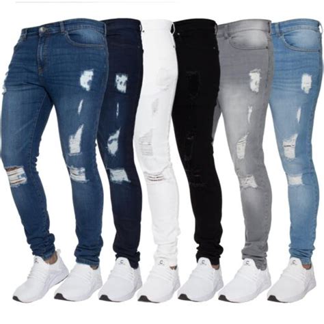 Enzo Jeans Mens Skinny Slim Fit Ripped Stretch Denim Trouser Pants Uk