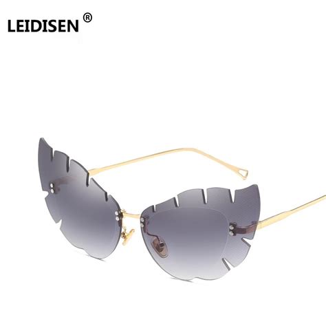 leidisen women cat eye sunglasses 2018 luxury rimless sun glasses brand designer butterfly
