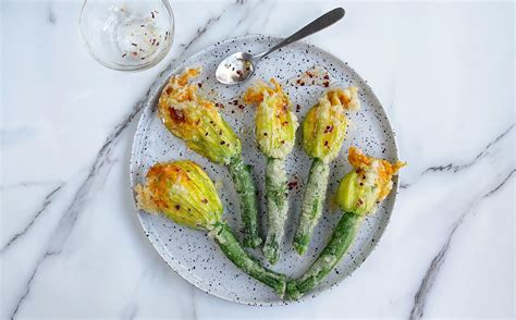 Courgette Flowers Chilli Honey Recipe Fine Food Specialist