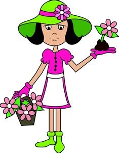 Gardening Clipart Image - Lady In Gardening Clothes Holding Flowers ...