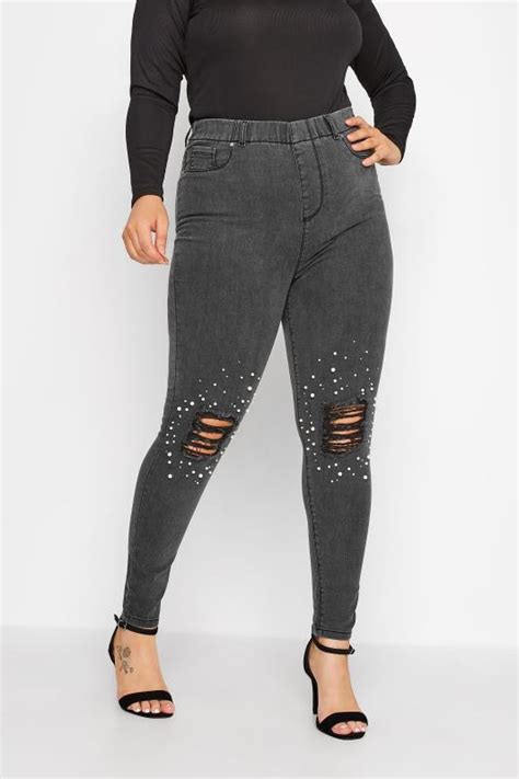 Plus Size Black Embellished Knee Grace Jeggings Yours Clothing
