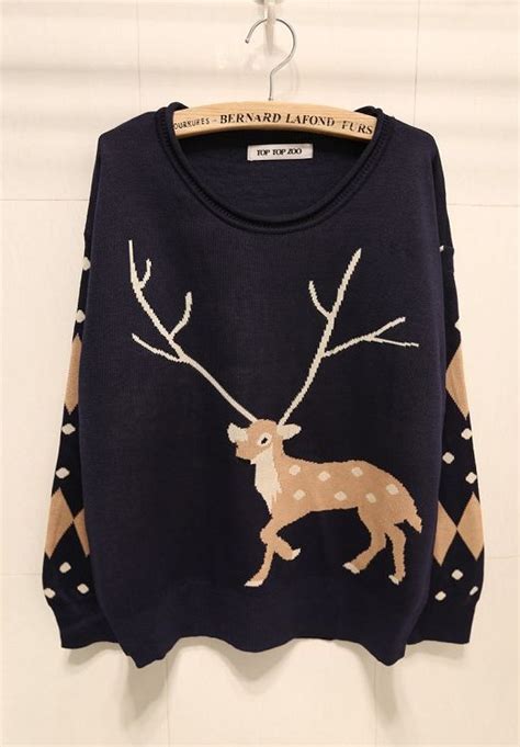 Polka Dot Long Sleeve Pullover Sweater Pattern Deer On Luulla