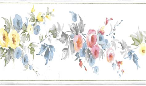 prepasted wallpaper border floral blue pink yellow flowers on vine wall border retro design